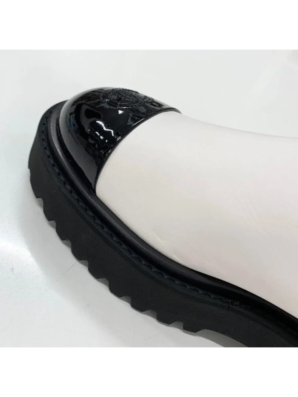 Chanel CC Logo Leather Patent Side Gore Short Boots White